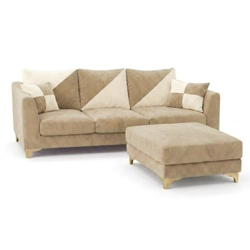 Image of Juliet 4 Seater L Shape Sofa Set with Movable Ottomans | Flexible Layout | Rich Velvet Suede Fabric | Silver Legs | Dual Tone Modern Sofa for Living Room (Beige-Cream)
