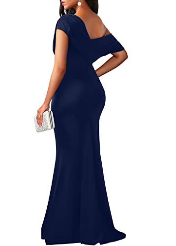 Image of YMDUCH Women's Sleeveless Off Shoulder Long Formal Party Dress | Backless,Stretch,Fitted,Mermaid,One Shoulder,Bodycon,Elegant,Slim,Formal,Solid,Evening,Wedding Guest,Bridesmaid,Maxi