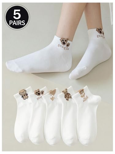 WDIRARA Women's 5 Pairs Cute Cartoon Print Ankle Socks Graphic Breathable Cozy Soft Socks4