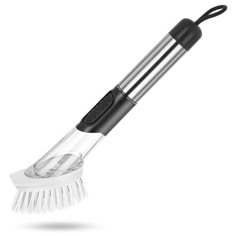 NileHome Dish Brush with Handle, Dish Scrubber with Replaceable PP Head, Dish Scrubber with Stiff Bristles for Sink, Pots, Pans(Black) Cover