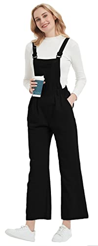 AjezMax Mujer Peto Pantalones Largo Suelto Mono Jumpsuit con Bolsillos Casual Trabajo XL Negro Cover