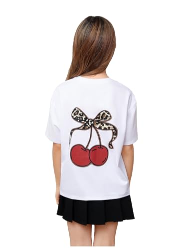 Image of WDIRARA Girl's Leopard Graphic T Shirt Crew Neck Short Sleeve Tee Shirts Cute Tops