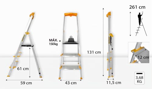 Escalera plegable de 3 peldaños para el mantenimiento doméstico y profesional 3