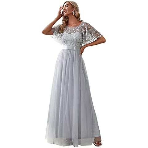 Vestido de Noche Ever-Pretty A-línea Encaje Gris Cover