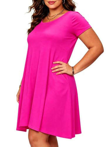 Image of Afibi Womens Short Sleeve Loose Pockets Dress Casual Swing T-Shirt Dresses