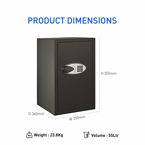 "Secure Your Home with Safilo Digital 2 Ozone Safe Locker - 55L Capacity, Dual PIN Code System, Emergency Key, 2-Year Warranty, & Sleek Black Design!"