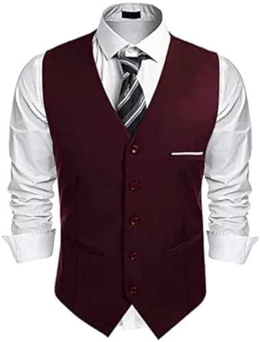 Image of Men's Business Suit Vest Slim Fit Dress Vest Wedding Waistcoat