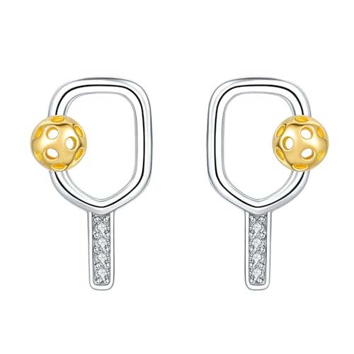 Pickleball Stud Earrings 925 Sterling Silver Jewelry Pickle Ball Gifts for Women Lover Players