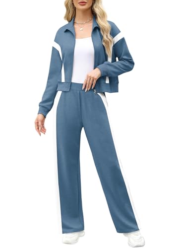 Image of XIEERDUO Lounge Sets for Women 2025 Sweatsuit 2 Piece Outfits Sweatshirt Wide Leg Sweatpant Tracksuit Matching Set