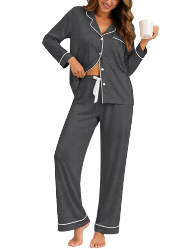 Image of ZMJ Womens Pajamas Sets 2 Piece Long Sleeve and Pant Pj Sets Button Up Sleepwear