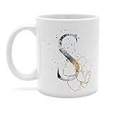 printplanet - Tasse mit Buchstabe: S - Kaffeebecher, Mug, Becher, Kaffeetasse, Beidseitiger Druck - Farbe Weiß