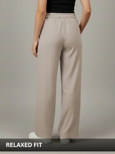 Image of Leriya Fashion Women Relaxed Fit Wide Leg Trousers | Malai Cottage Elastic Drawstring Wide Leg Pants for Women | Casual Straight Lounge Pants with Pockets | Stylish Everyday Office Outfit Bottom Pant