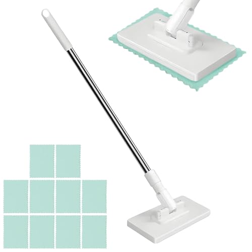 Lazy Mop Clip On Dust Mop Magic - Hands Free Snap Grip Mini Mops with 360 Rotating Head Includes Reusable Cloths Wet and Dry Sweeper Mops for Floor Wall Window Cleaning