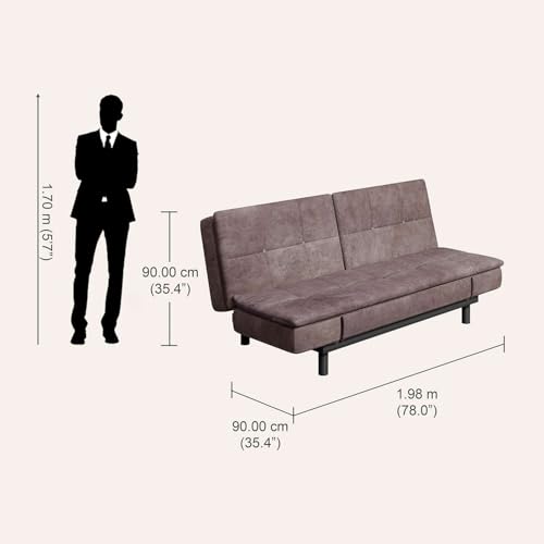Image of Interio by Godrej Indulge Convertible Sofa Bed - Fab Leather Upholstery with Adjustable Arm & Backrest, 1-Year Warranty, Brown