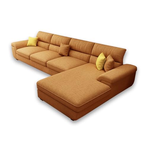 Image of Italino 5 Seater Luxurious L Shape Fabric Sofa Set (Right Side Lounger, Orange) | 5 to 6 Person Wooden Corner Sofa Couch for Living Room Bedroom Home Hall Furniture
