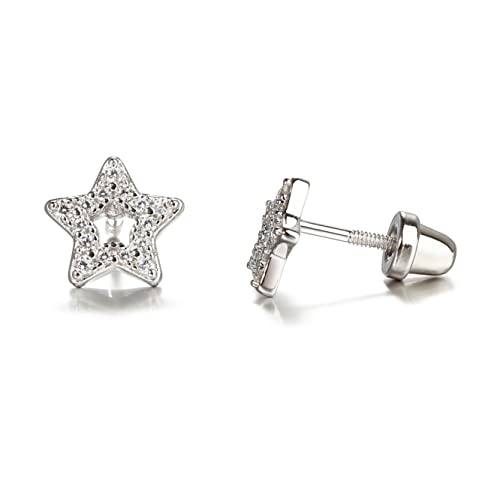 Cherished Moments Children's Sterling Silver Open Star Earrings with Tiny CZ Stones with Safety Screw Backs for Babies, Toddlers, Kids, or Little Girls