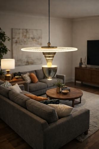 Image of Modern Crystal Led Disc Pendant Light with Warm LED Illumination | Designer Hanging Ceiling Lamp for Living Room & Dining Space & Home Decor