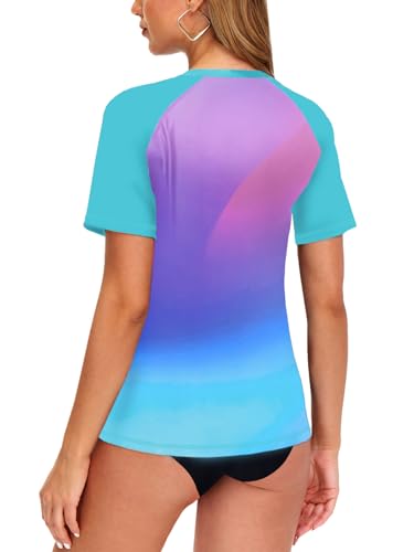 Image of AOBUTE Women Short Sleeve Rash Guard Gradient Sun Protection Swim Shirts