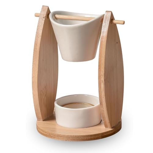 Zen'Arôme - Duftlampe Arina - Duftwachs-Brenner - Diffuser für Ätherische Öle und Raumdüfte - Kerzenhalter Aromatherapie - Dekorativer Teelichthalter aus Holz und Keramik - Höhe: 12,5 cm