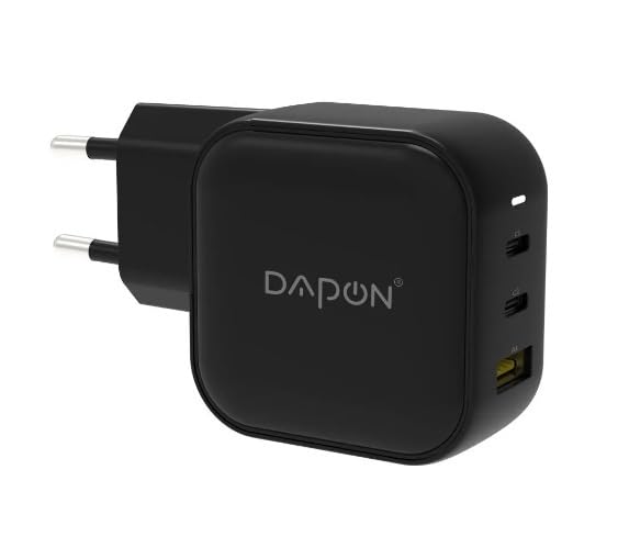 Carregador de Parede DAPON GaN PD 65W 3 Portas Preto