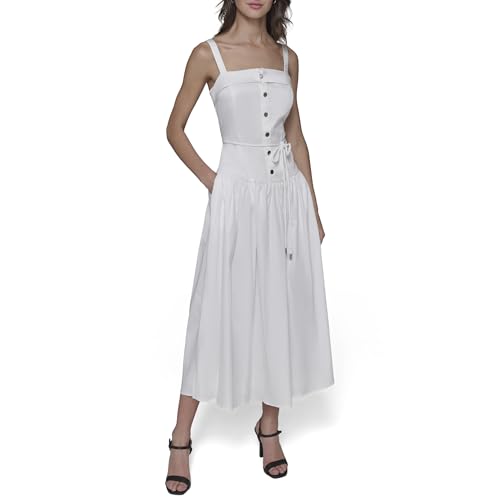 Image of Karl Lagerfeld Women's Sleeveless Square Neck Drope Waist Maxi Dress with Rope Belt