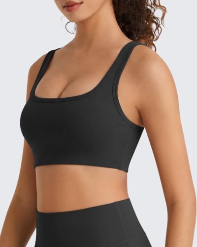Image of G4Free BareFeel Square Neck Sports Bra Padded for Women - Strappy Y Back Crop Tank Tops Workout Camisole