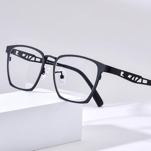 Image of FONEX Pure Titanium Glasses Frame Men Square Magnet Clip On Eyeglasses with Polarized Lens