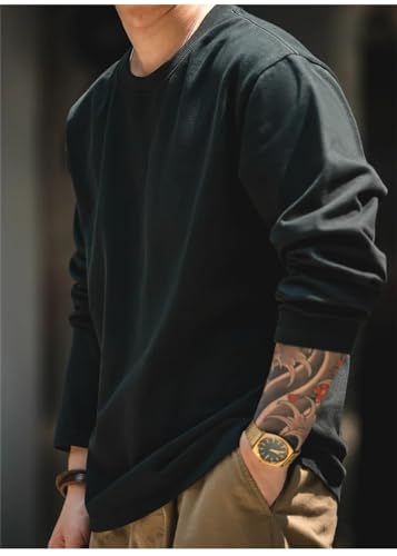 Mens American Workwear 300G Heavyweight Cotton Bottom Shirt Solid Long Sleeved T Shirt2