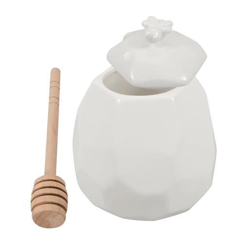 OFFSCH 1 Set Ceramic with Lid and Wooden Dipper Cute Honey Storage Pot for Kitchen Counter Dining Jam