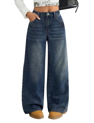 Image of Jeans for Girls Baggy Wide Leg High Waisted Y2K Denim Pants 7-14Y