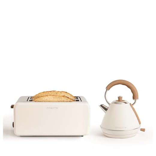 CREATE/PACK TOAST RETRO XL + KETTLE RETRO M/Tostadora de pan blanco roto pastel con hervidor de agua blanco roto pastel/Hervidor de 1L