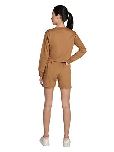 Image of CHKOKKO Women Solid Track Suit Crop Top Shorts Trackpant Co-ord Set
