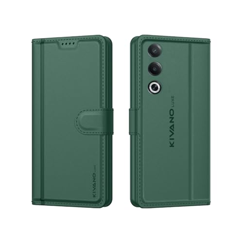 Image of KIVANO LUXE Compatible for Oppo K12x 5G / Oppo A3 Pro 5G Luxury Handmade Leather Magnetic Flip Folio Case | Card Holder & Kickstand | Slim Protective Cover | Unisex - Green