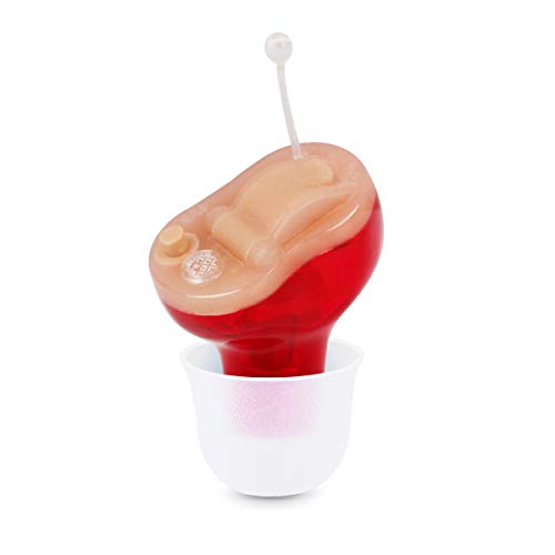 TKING Digital Hearing Amplifier for Adults, Invisible in Ear Canal, Multi-Function Button Adjustment,Aid and Assist Hearing (Red, Battery-Right Ear)