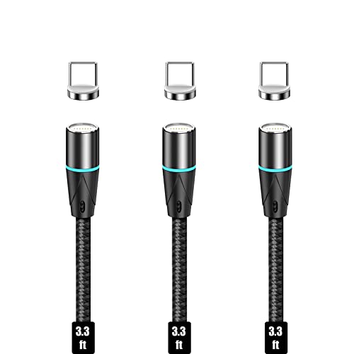 NetDot 12th Generación Cable Magnético,Carga Rápida y Transferencia de Datos para Teléfonos Inteligentes USB-C Sumsung S10/9/8/Note9,Sony Xperia,Google Pixel y más(1m/3 pack negro) Cover
