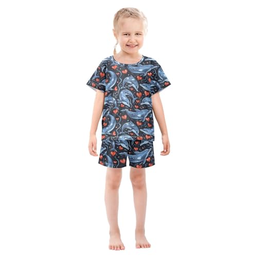ALAZA Dolphins and Hearts Pajama Set Short Sleeve Sleepwear Soft Lounge Nightwear3