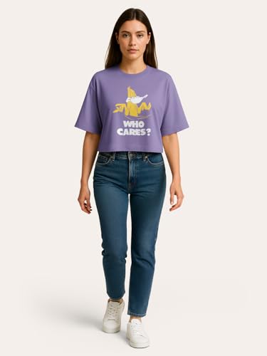 Image of HELLCAT Beige Printed Loose Fit Crew-Neck Crop T-Shirt for Women