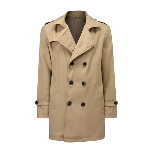 Allthemen Manteau Homme Casual Transition Veste d'automne Printemp Couleur Unie Coupe-vent Croisé Revers Léger Kaki XL