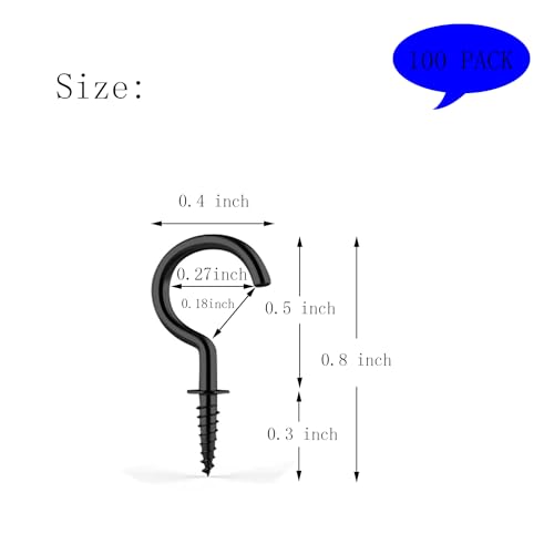 Goiio GO-2406151931 100 Pieces 1/2 Inch Ceiling Hooks, Black Zinc Plated Metal Screw-In Cup Hooks thumb #2