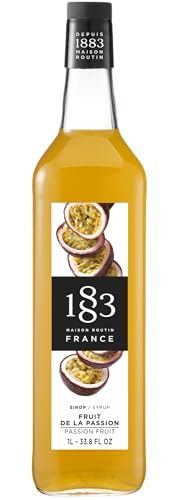 1883 Maison Routin Premium Passion Fruit Syrup for Cocktails Passion Fruit Martinis Mocktails Smoothies Iced Coffee Glass 1L