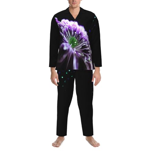 Pyjama homme violet vert vêtement de nuit doux imprimé - 3