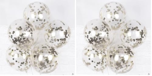 Image of AMFIN (Pack of 40) Transparent Balloons Bouquet Combo with Re Filled Silver Confetti & Ribbons for Anniversary, Birthday, Baby Shower, Valentine Day Party Decoration Balloon Bunch - Silver