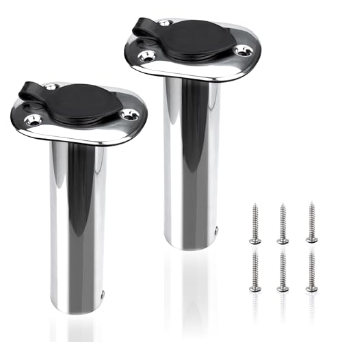 XinKunmarine 2 Pack Fishing Rod Holders - Stainless Steel Flush Mount Rod Holder for Boat, PVC Caps and Inner Tubes - Fishing Pole Holders Rod Rack for Yacht, Fishing Boat (90 Degree)
