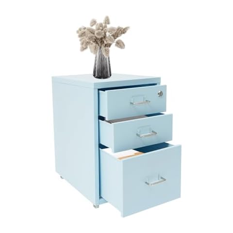 3-Drawer Vertical File Cabinet, Minimalist Filing Cabinet Printer Stand with Lock & Wheel, Filing Cabinet Under Desk Office Storage Cabinet fits Legal/Letter/A4 Size for Home Office (Blue) Cover