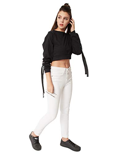 Image of Miss Chase Women's Black Cotton Oversized Crop Top