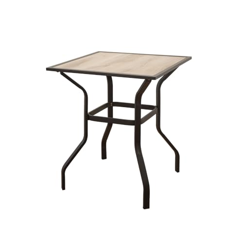 callmego Outdoor Bar Table with Metal Frame and Realistic Wood-Look