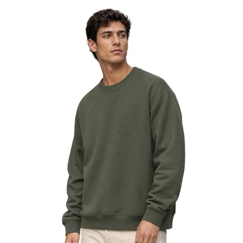 Image of Nobero Oversized Sweatshirts for Man Stylish Crew Neck | 280 GSM Rich Cotton Fleece Solid Oversized Fit Full Sleeve Sweatshirt for Men | Stylish Casual Wear Winter Sweatshirt for Men