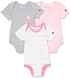 Champion 3-Pack Short Sleeve Baby Bodysuit, Gender Neutral Baby Clothes Infant Clothing, Multiple Colors/0-6M