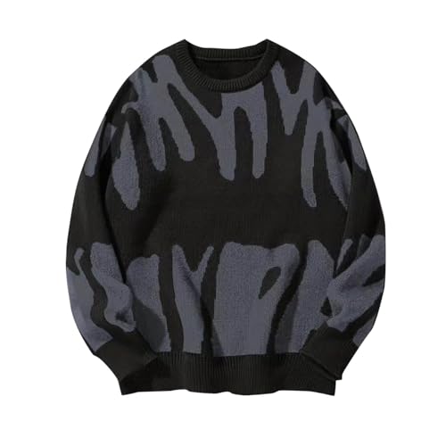 Mens Y2k Sweater Crew Neck Oversized Sweater Vintage Knit Pullover Sweater Long Sleeve Color Block Sweater Casual Tops
