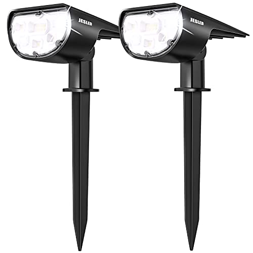 Solar Spot Lights Outdoor, JESLED 14 LED Solar Spotlight, 2-in-1 Solar Spotlights Outdoor Waterproof IP67 Landscaping Lights, Wall Lights for Yard Garden Pool Patio Driveway Walkway 2-Pack Cold White